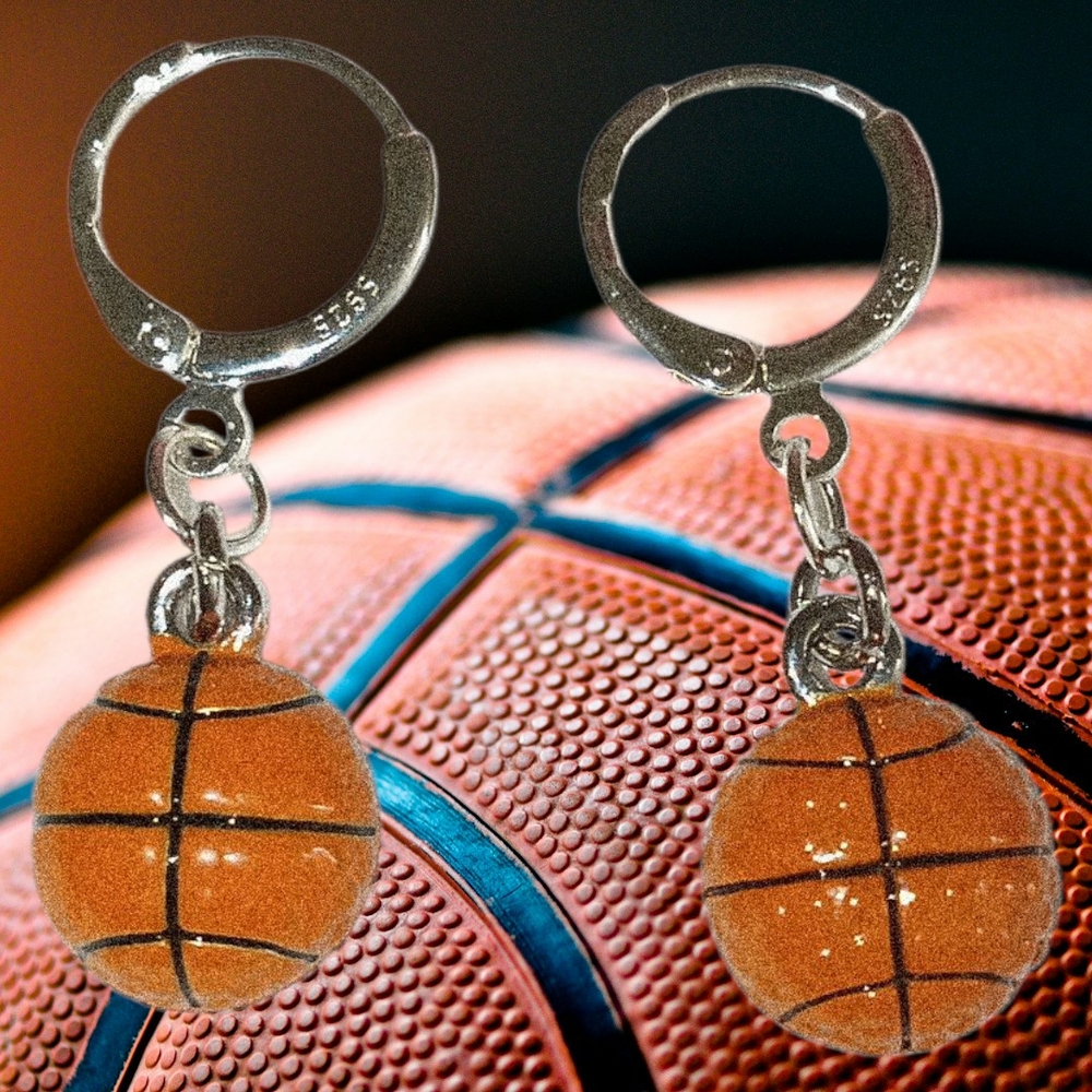 Basketball Hoop Earrings in Orange and Silver